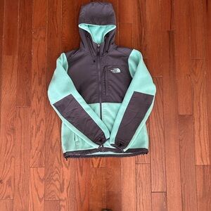 The North Face Teal and Gray Fleece Jacket with hood